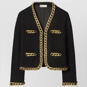 Tory Burch Black and Gold Chain Trim Cardigan